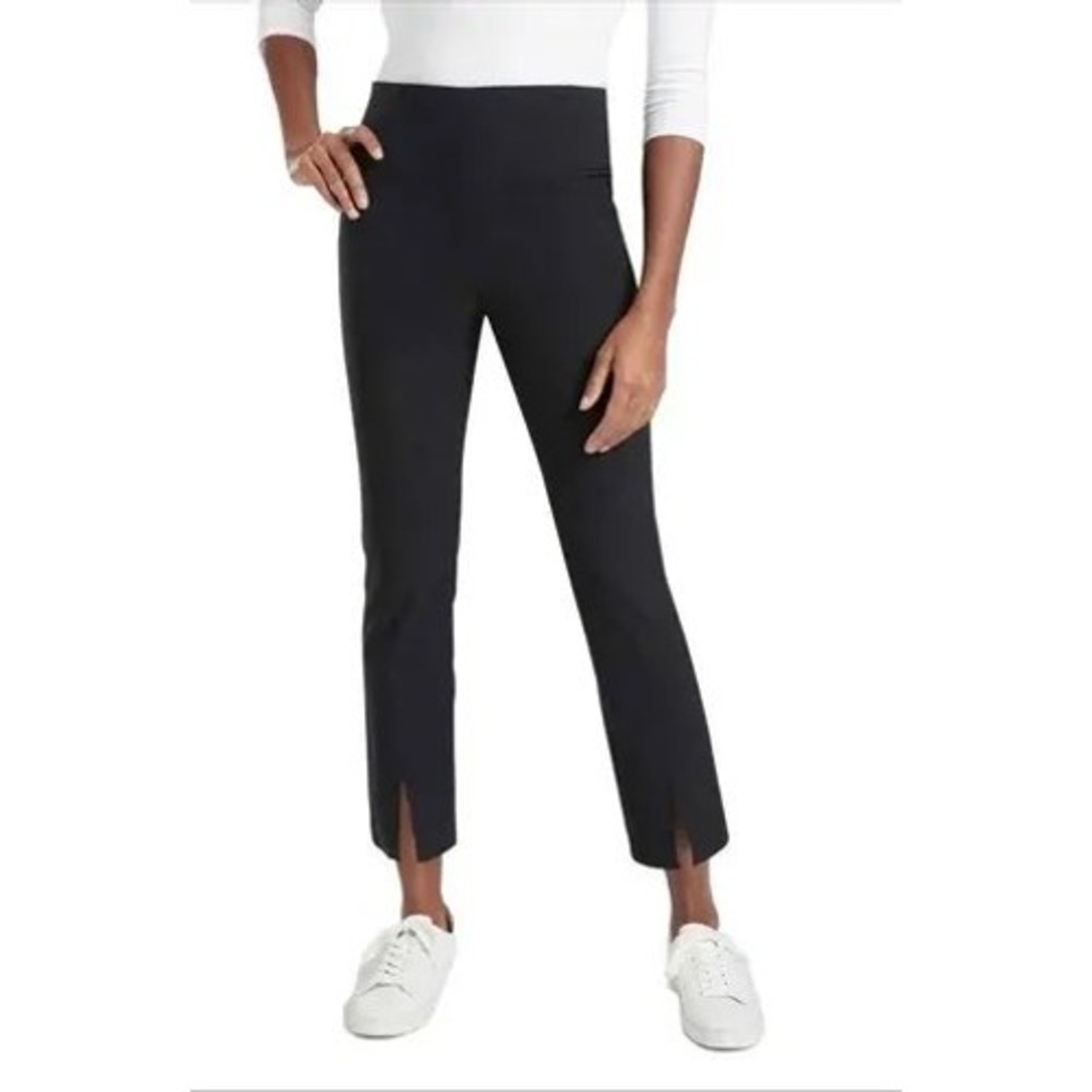 Athleta Wander Split Front Ankle‎ Pants Sz 4 Black High Rise Straight Leg Active